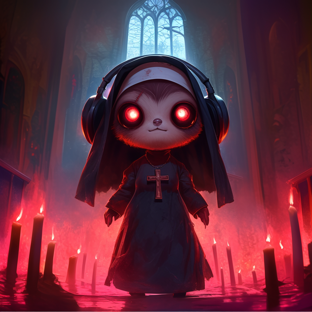 Chibi Sloth as Terrifying Nun in Haunted Church