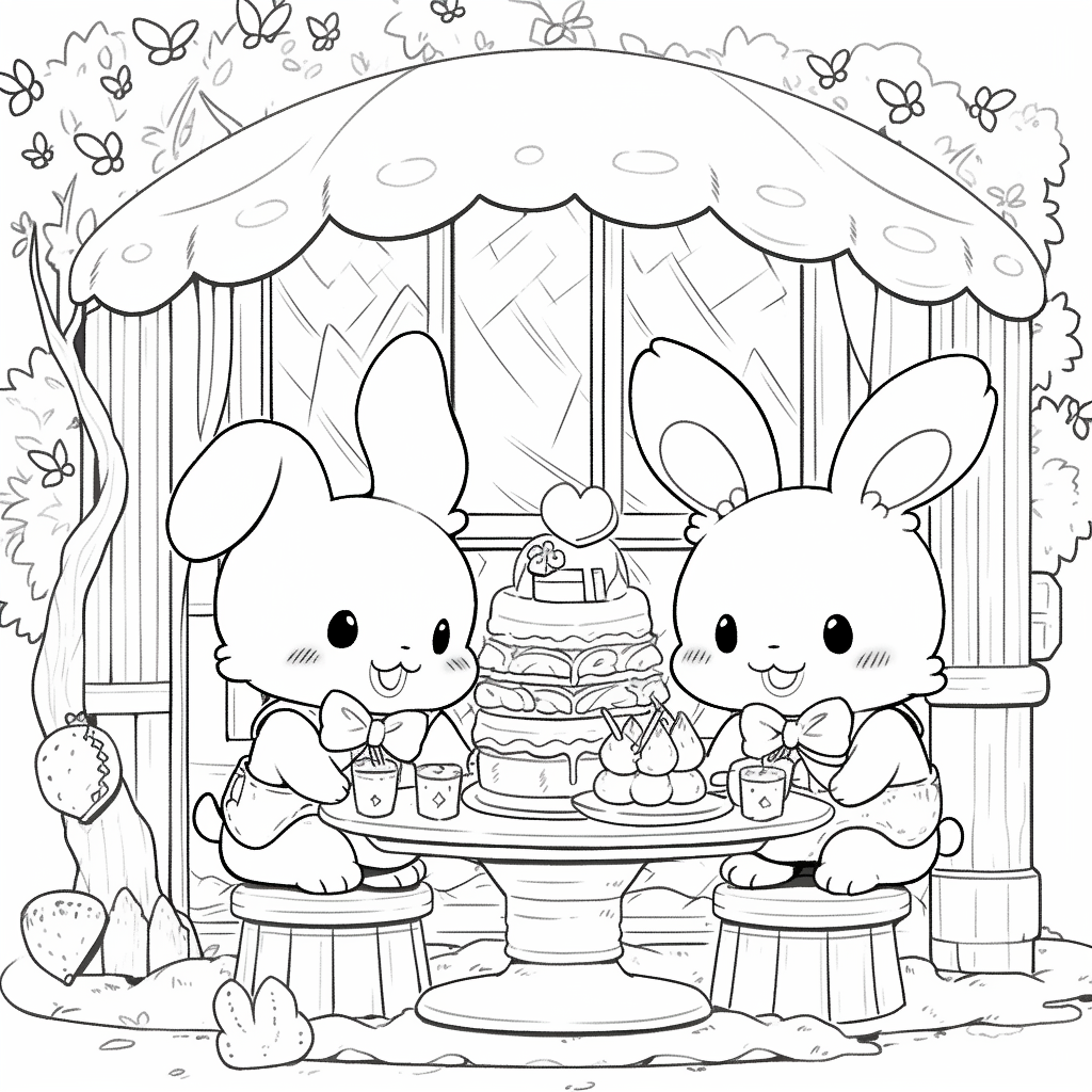 Chibi bunnies in magical cafe, cute and fun.