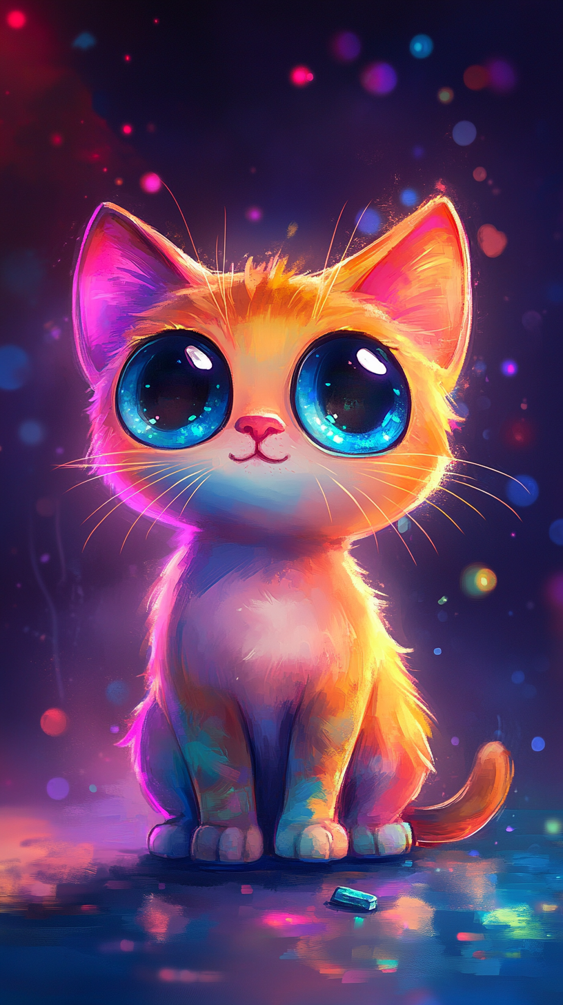 Chibi cat in KitKat colors, playful and vibrant.