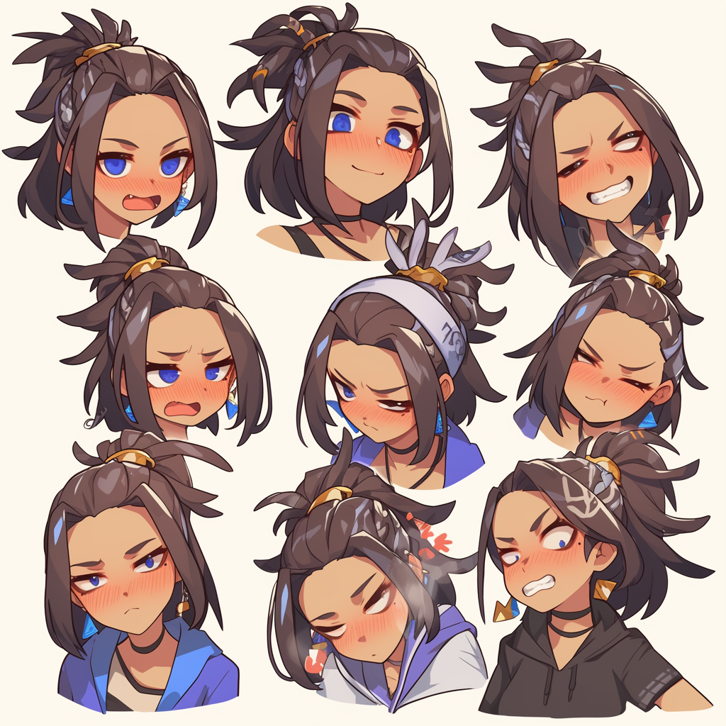 Chibi girl with 9 emotions in various styles