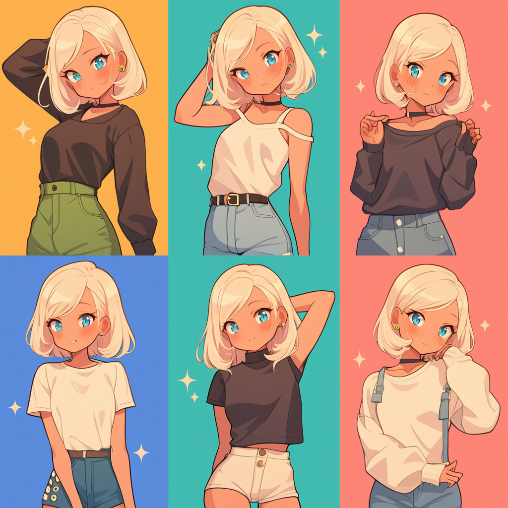 Chibi girls with different hairstyles and outfits posing