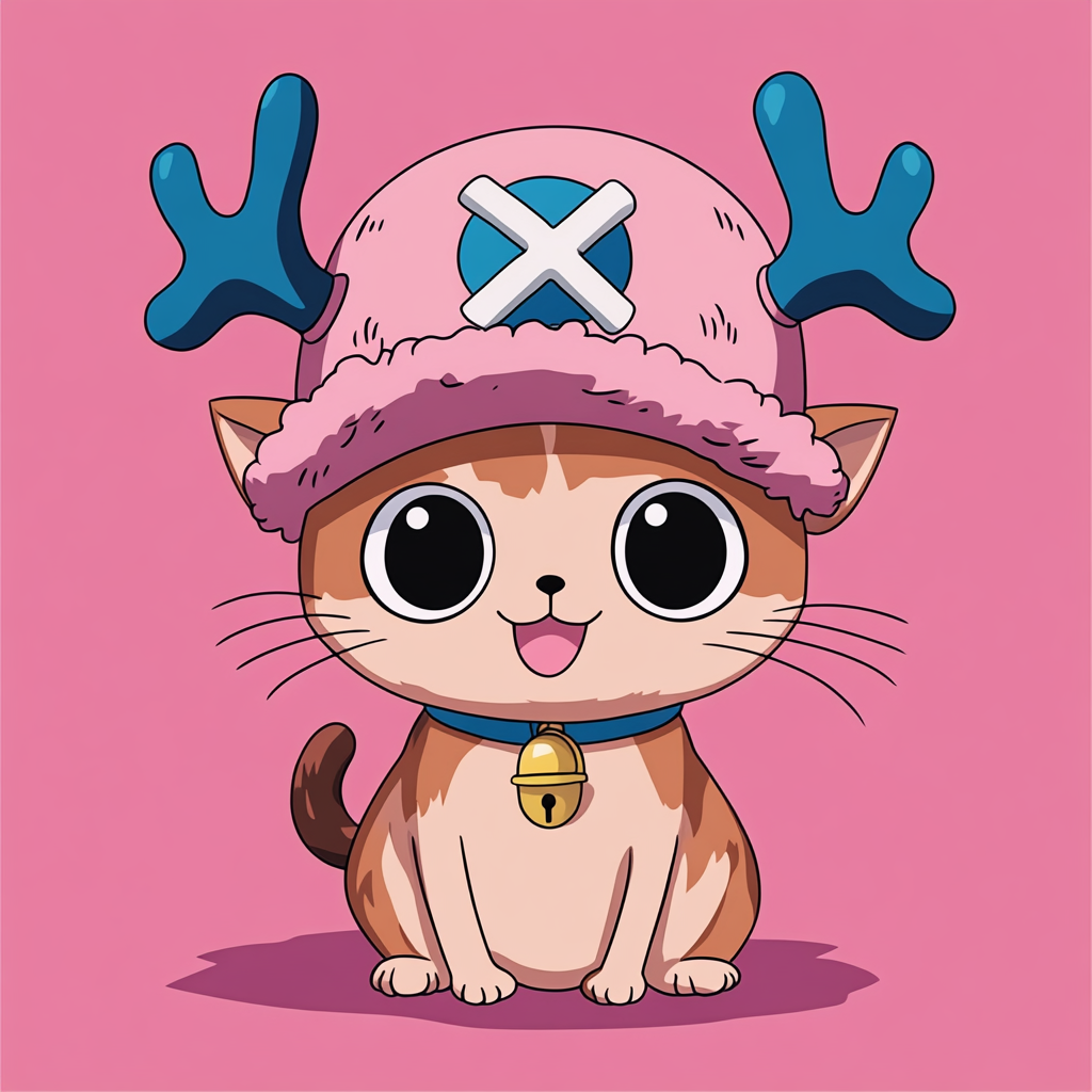 Chibi-style fusion of cute cat and Chopper from One Piece.