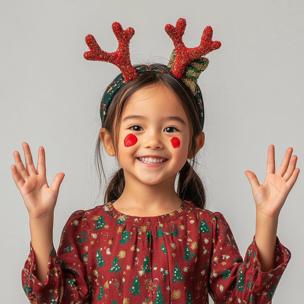 Chic Holiday Girl with Reindeer Antlers