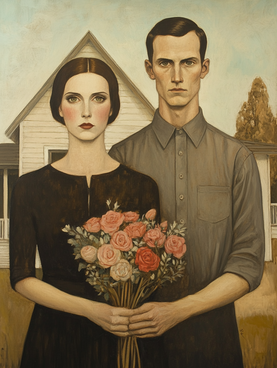 Chic young hipster couple in modern American Gothic.