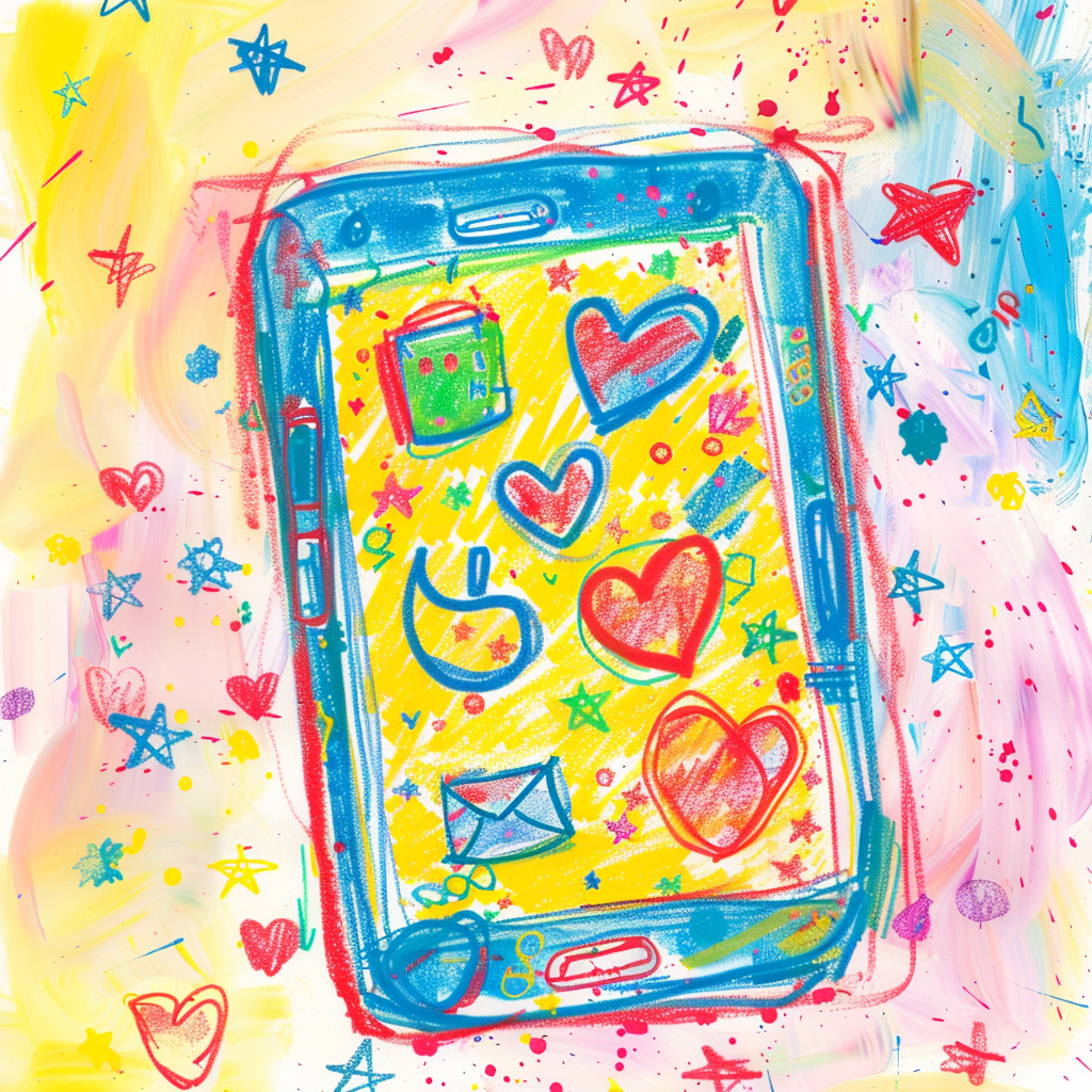 Child's drawing of smartphone with animal-shaped apps.