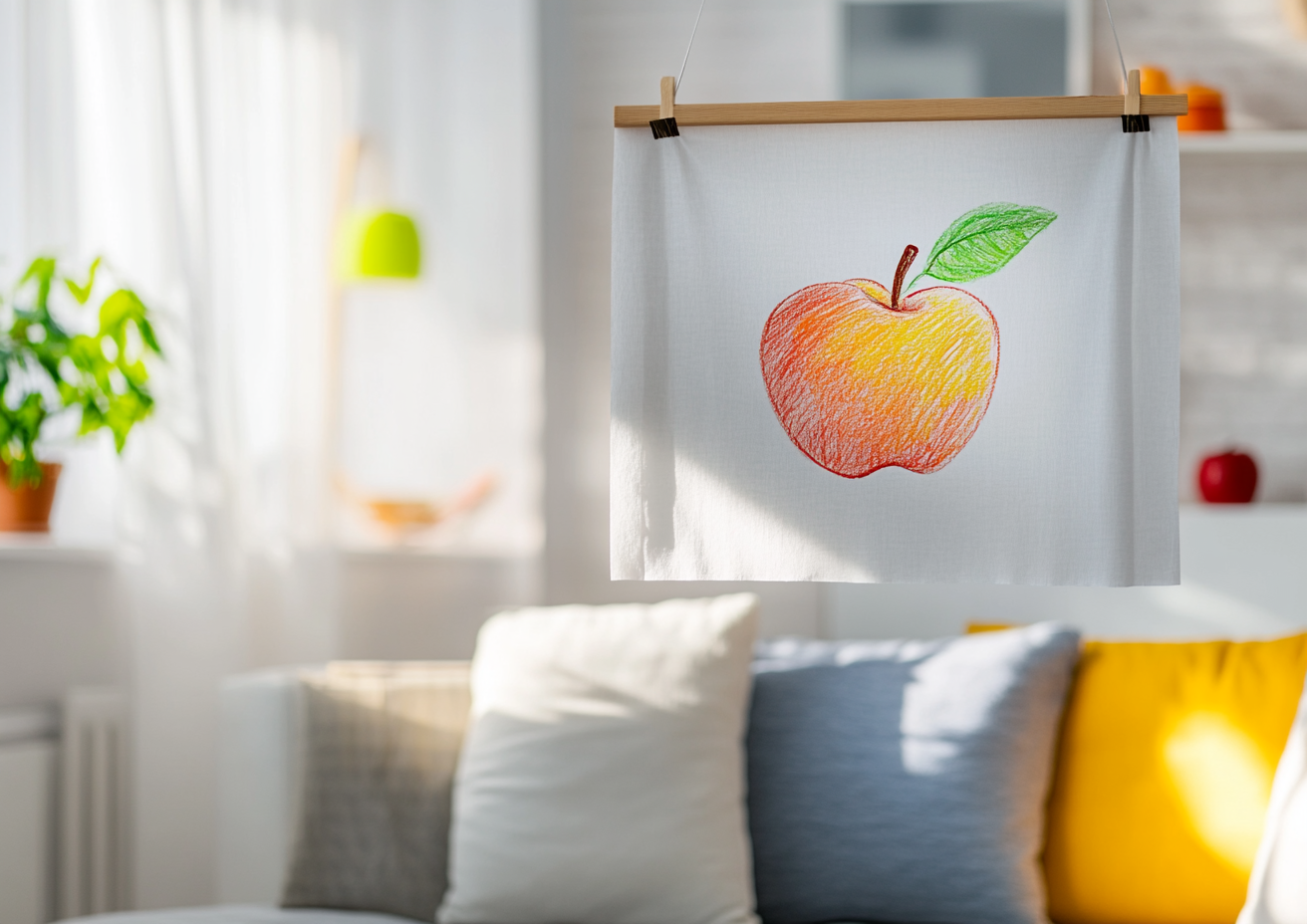 Child's painting on wall with apples and honey theme.