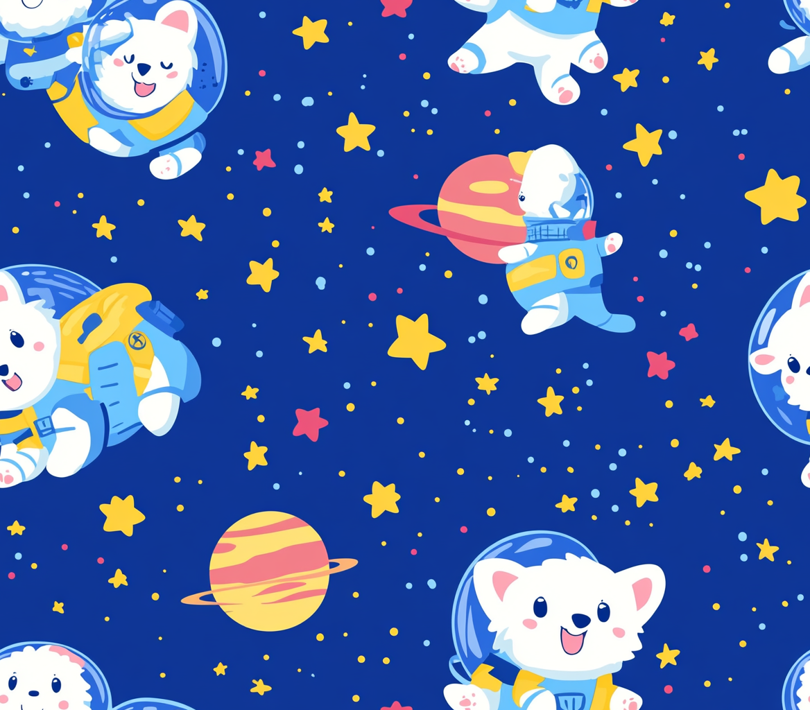 Children's decor print with cute space dogs theme.