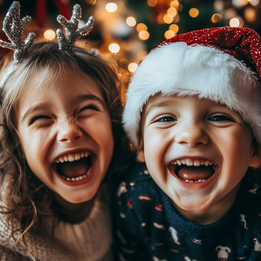 Children Celebrating Christmas with Joyful Smiles