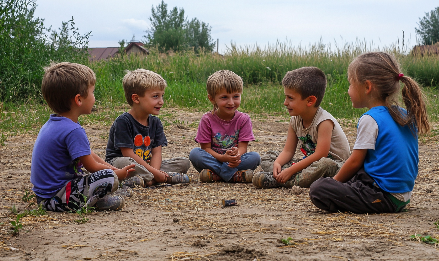 Children in Ukraine share their dreams in circle.