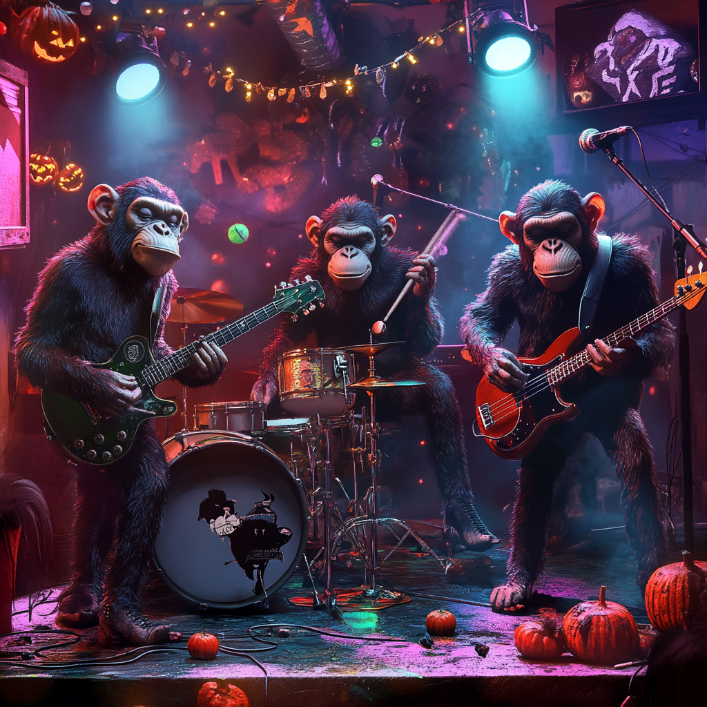 Chimp Rock Band Performs Live in Colorful Club