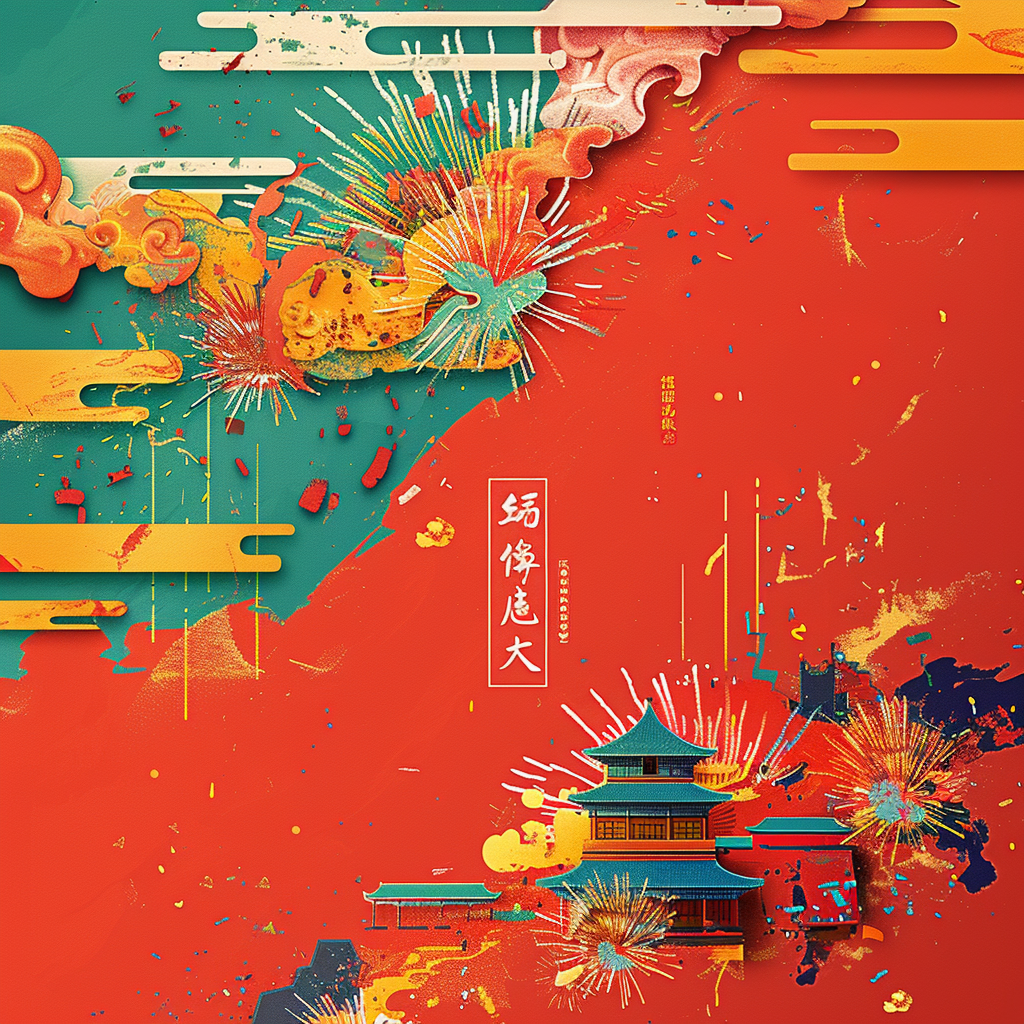 China's National Day Poster: Sophisticated, Simple, Fashionable, Great Wall, Fireworks.