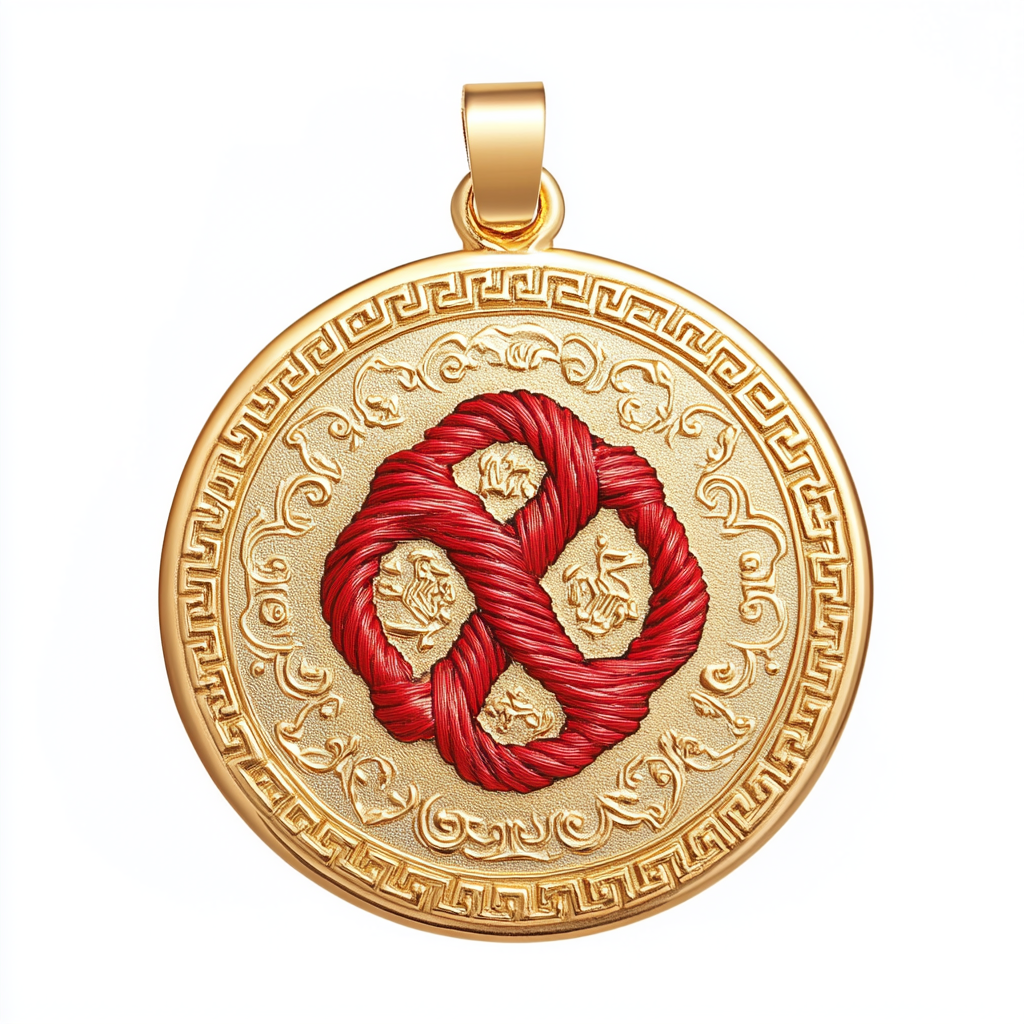 Chinese Knot Gold Coin Amulet on White Background