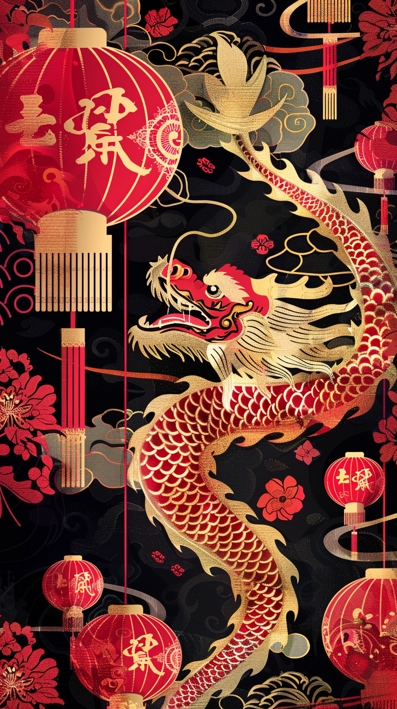 Chinese New Year Dragon Lantern Wallpaper Design 