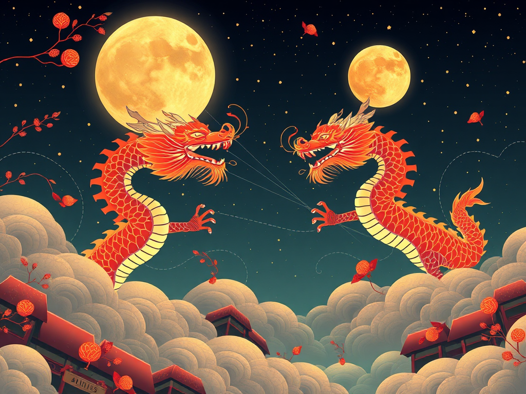 Chinese New Year Dragons Moon Wallpaper