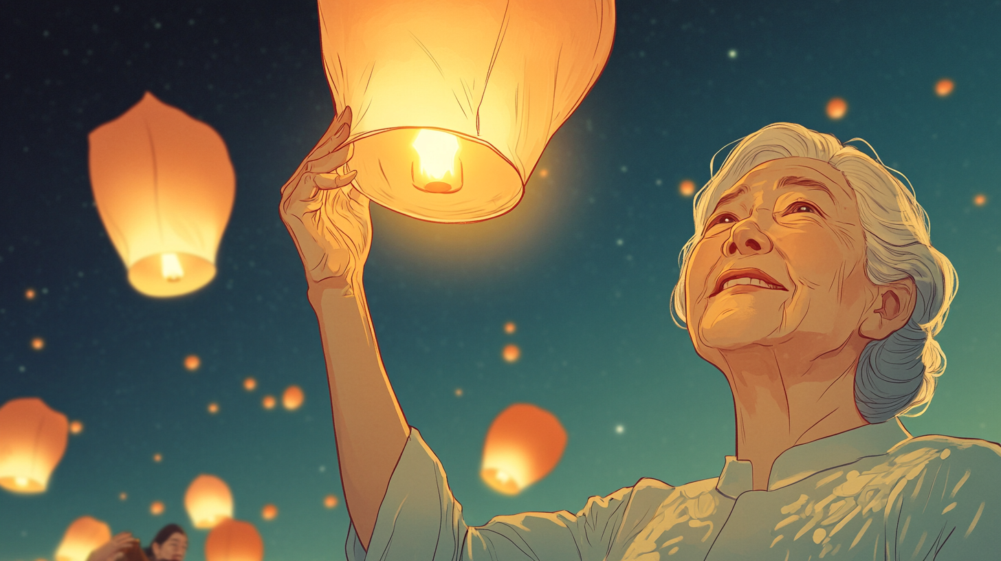 Chinese family releases lanterns into night sky