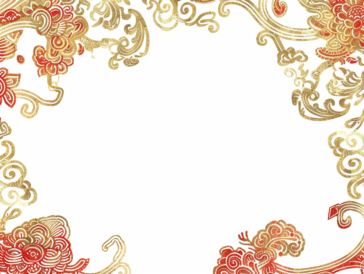 Chinese-style corner border design with intricate gold and red.