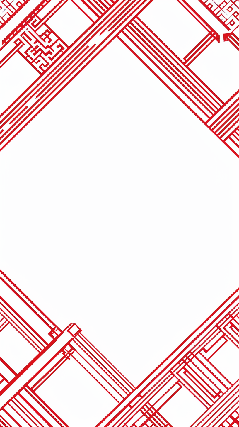 Chinese-style geometric corner border design with red lines.