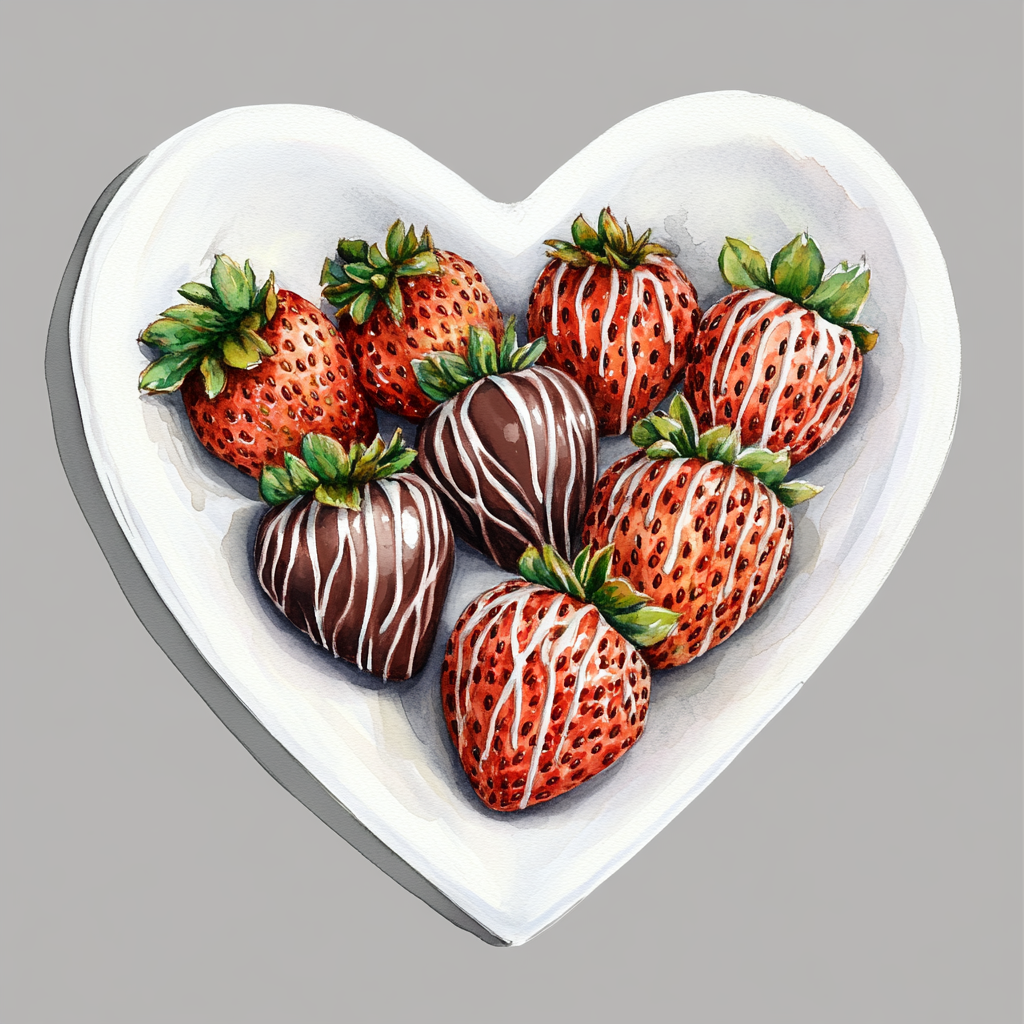 Chocolate-Covered Strawberries in Heart-Shaped Porcelain Bowl