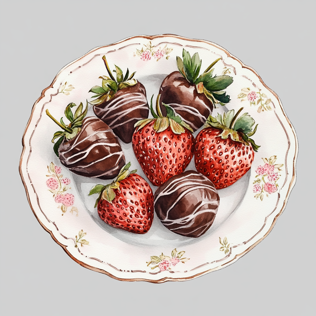 Chocolate Covered Strawberries on Elegant Porcelain Plate