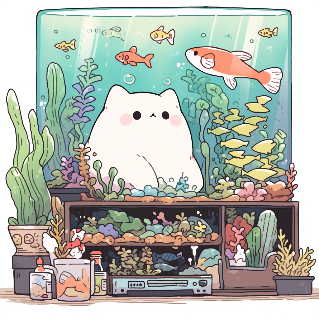 Chonky Cat Watches Fish on TV in Cozy Home