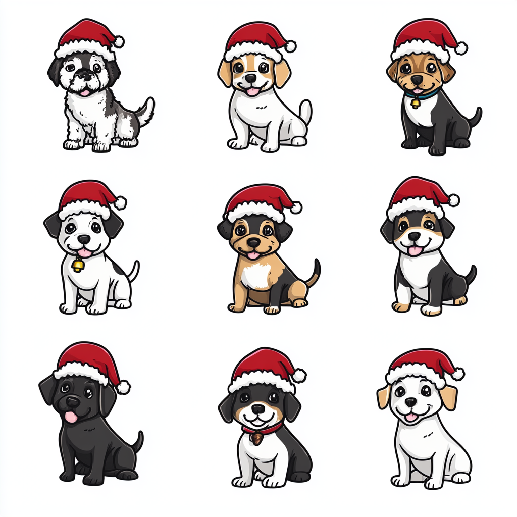 Christmas Dogs in Santa Hats Clipart Collection