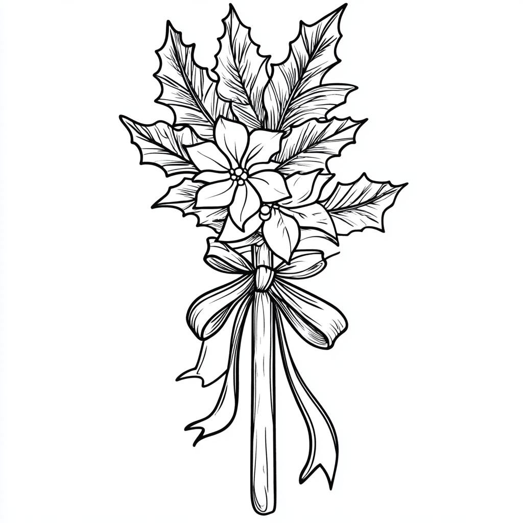 Christmas Stick with Bow for Coloring Book