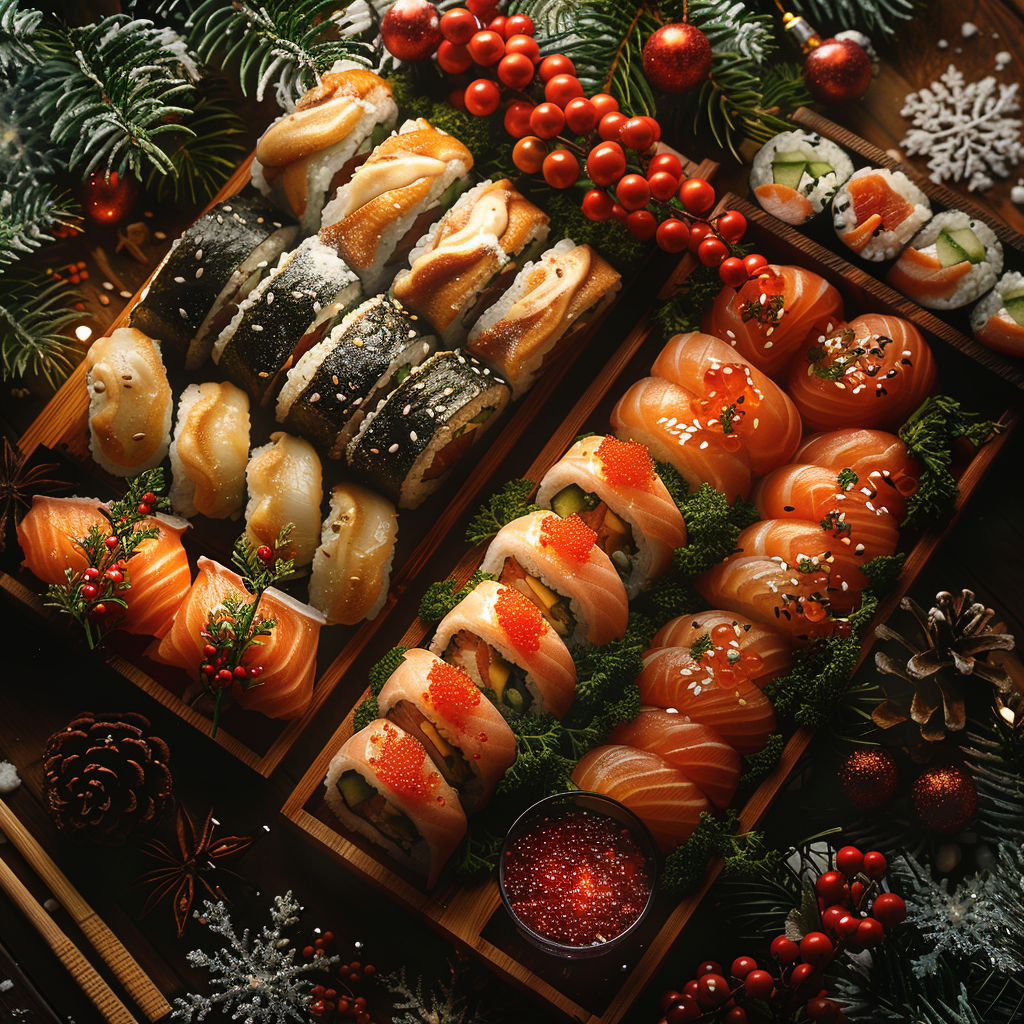 Christmas Sushi Restaurant Flyer Background