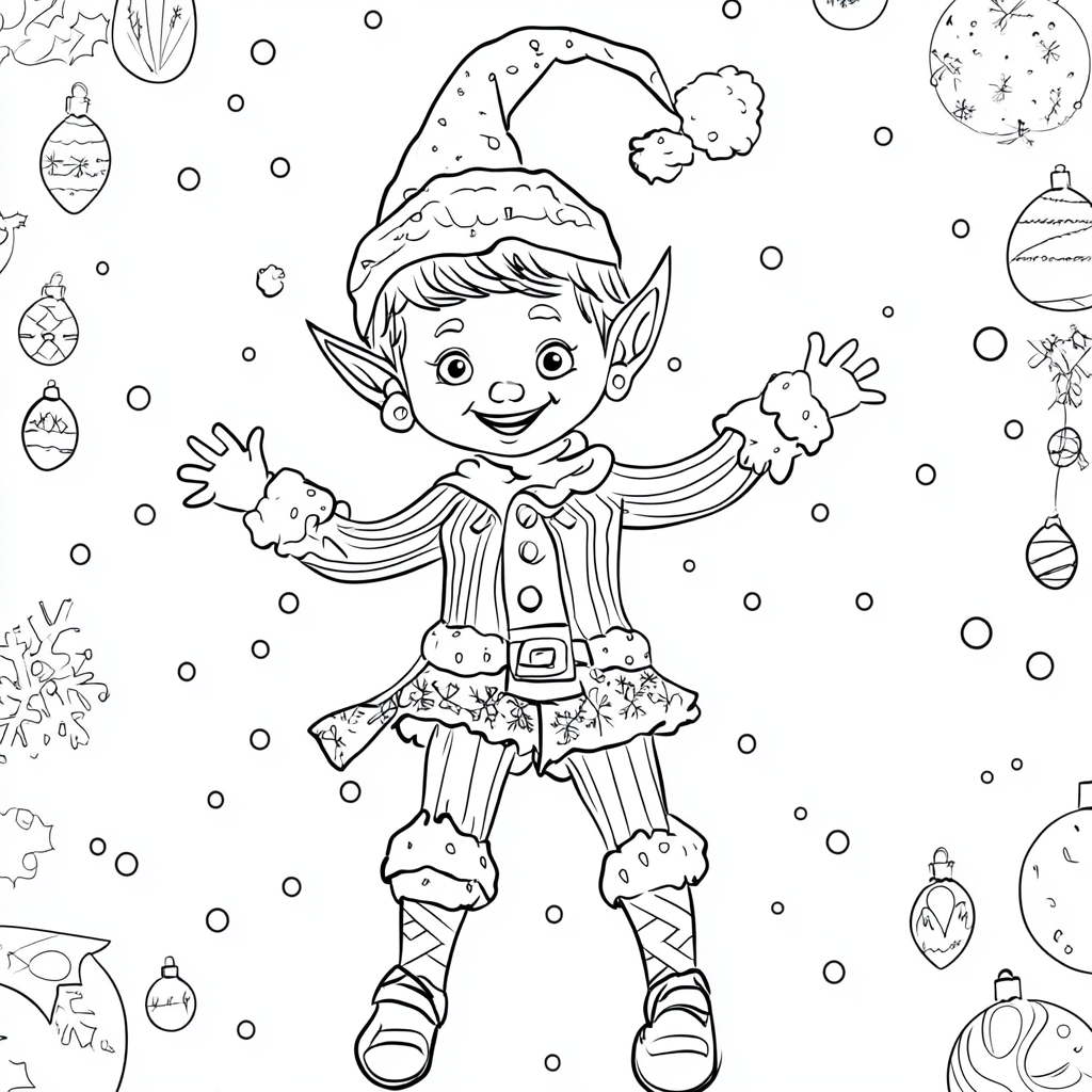 Christmas coloring page: simple elf in characteristic suit