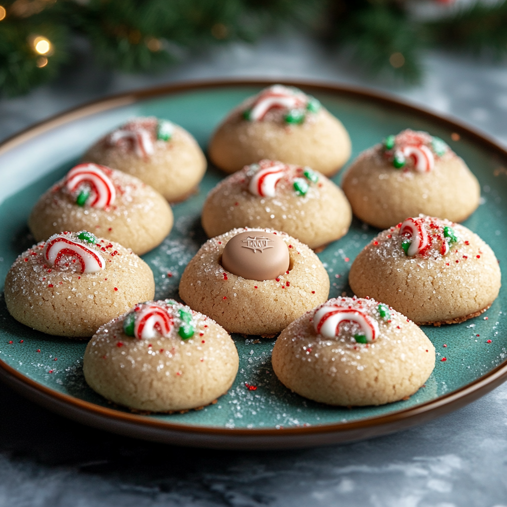 Christmas cookies with Candy Cane Kisses on plate