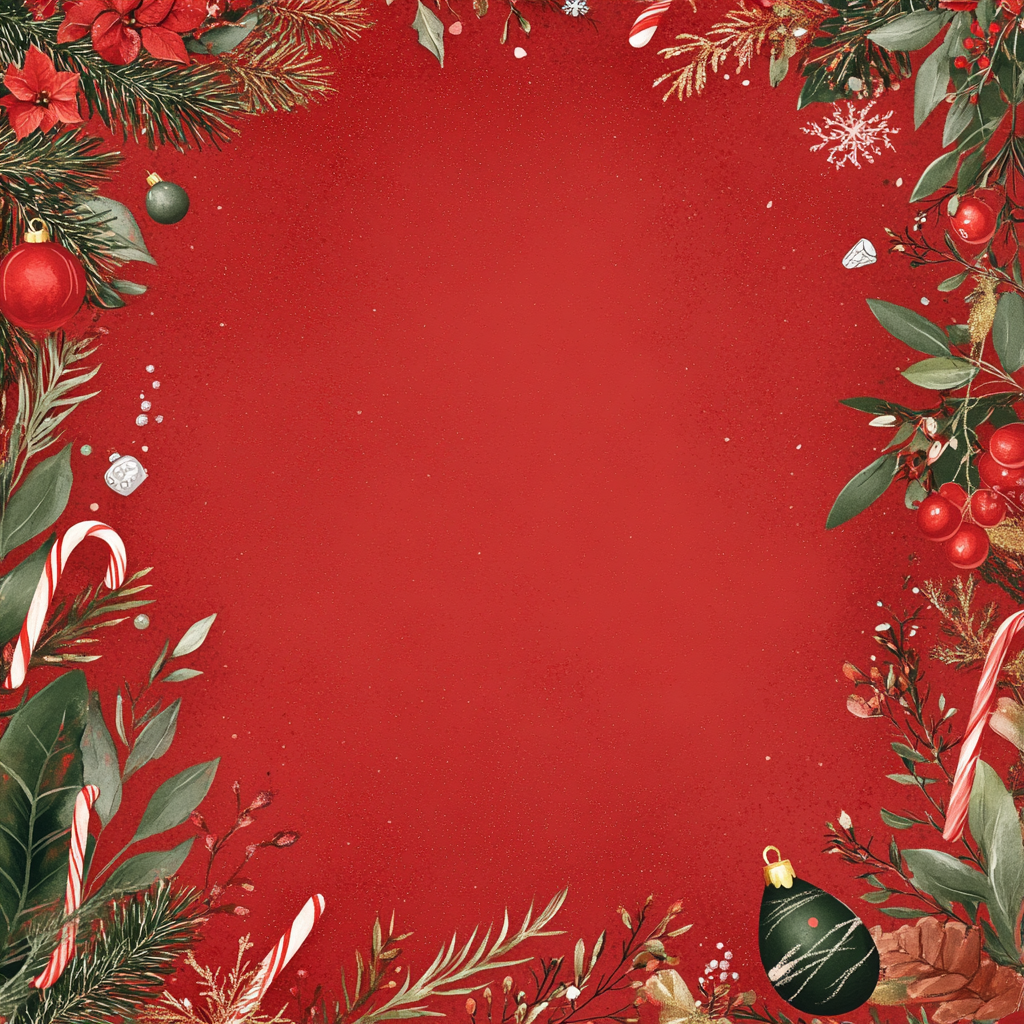 Christmas decorations on red background with blank space