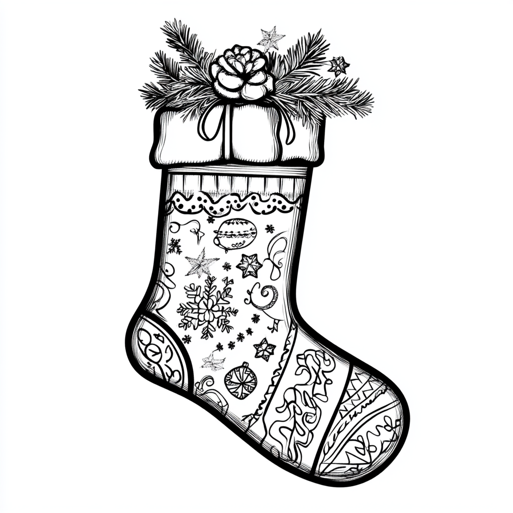 Christmas sock coloring book with various patterns