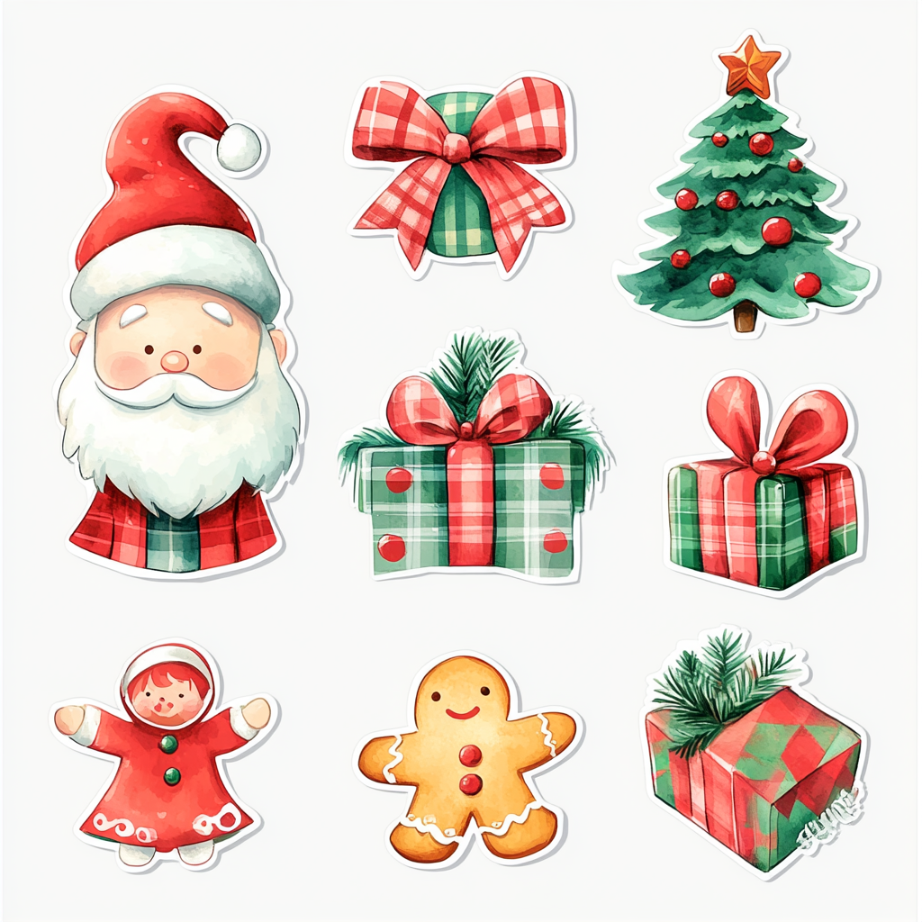 Christmas stickers and gifts, Santa Claus, cartoon design