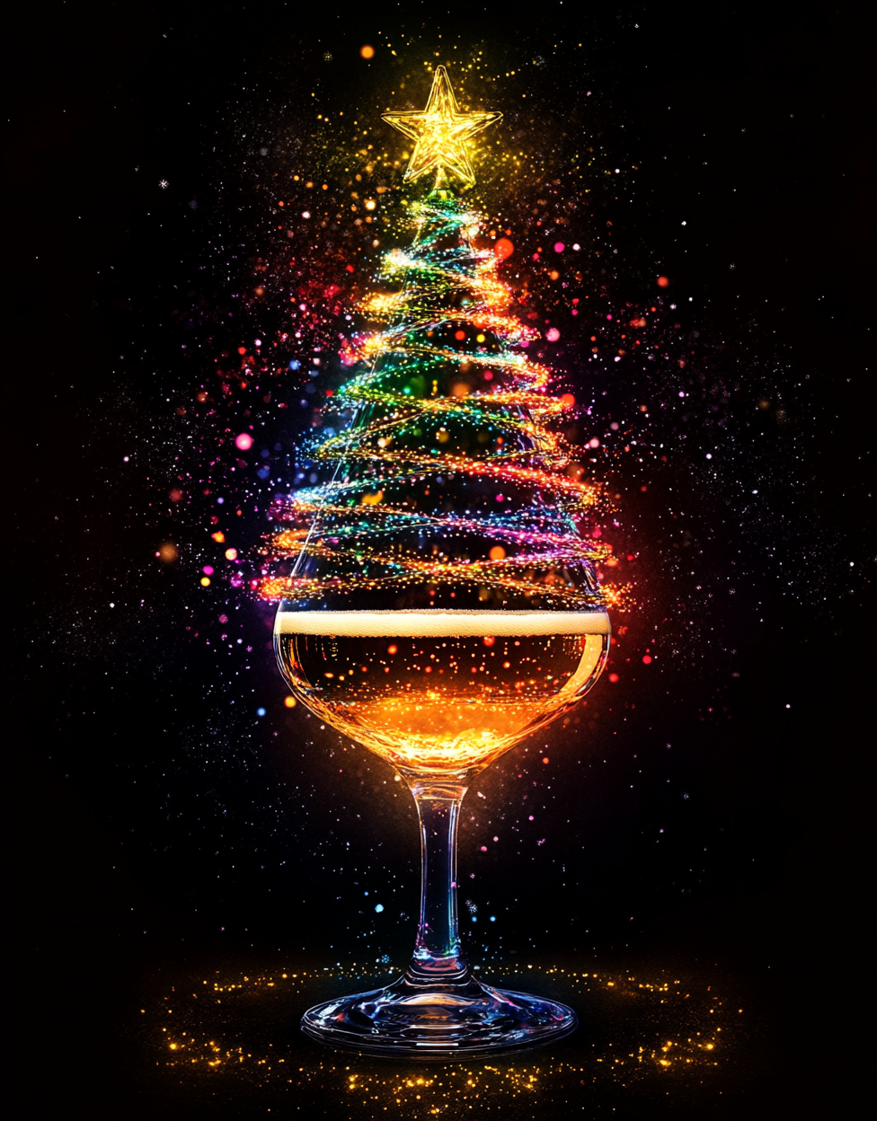 Christmas tree shaped beer glass with colorful background