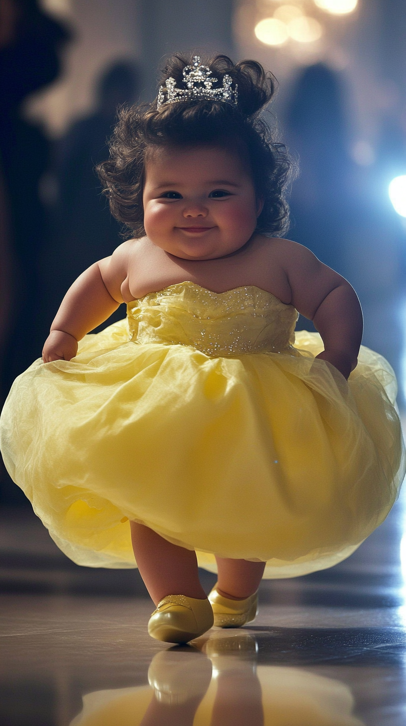 Chubby Baby Princess Struts Fashion Runway Smiling