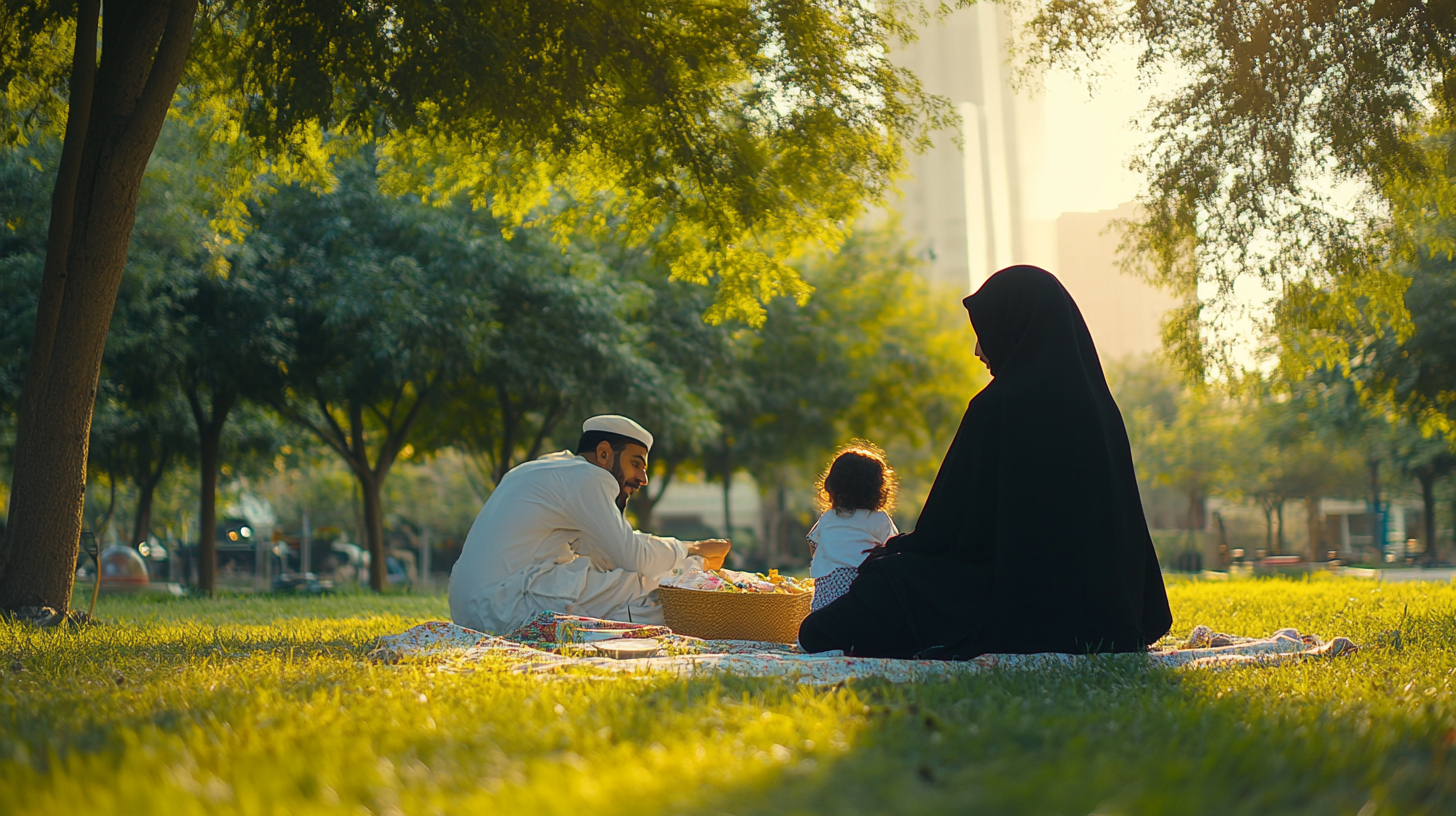 Cinematic 16:9 Portrait of Arab Family in Park