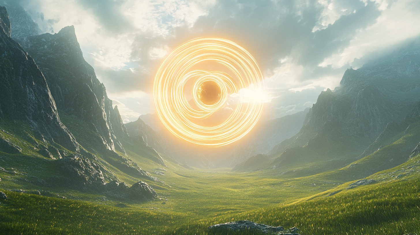 Cinematic 8K digital art, spherical light anomaly surrounded by rings.