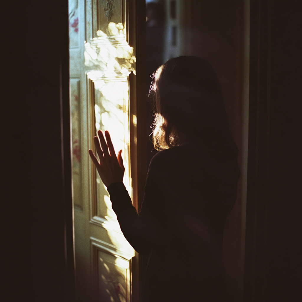 Cinestill 800t photo of woman in shadow.