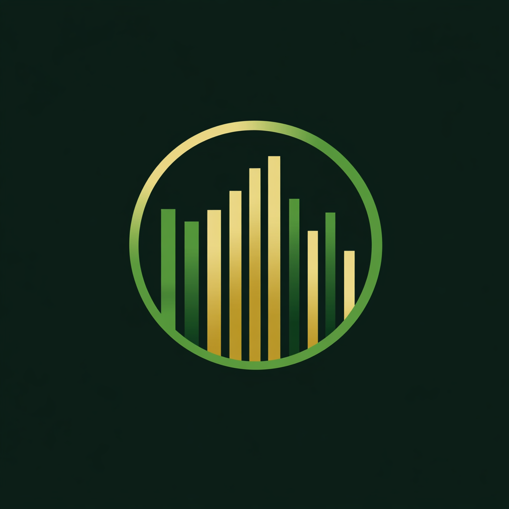 Circular logo with upward bars symbolizing growth and success.