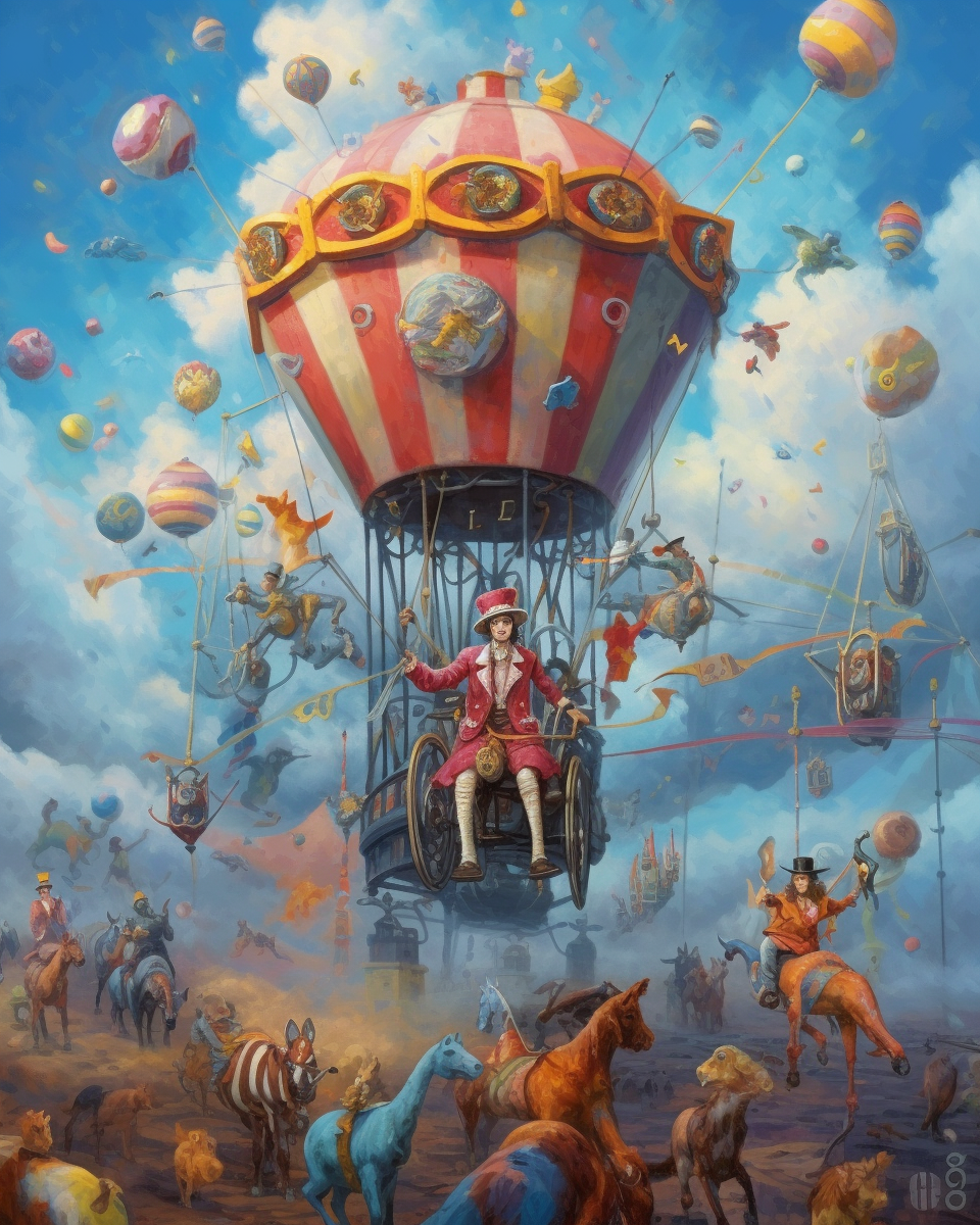 Circus Carousel Horse in Fantasy Clown Sky Environment