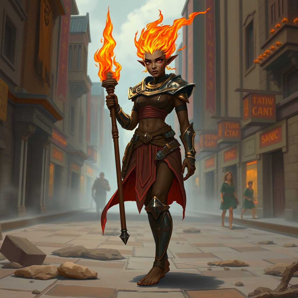 City Fire Genasi Druid in Medium Armor