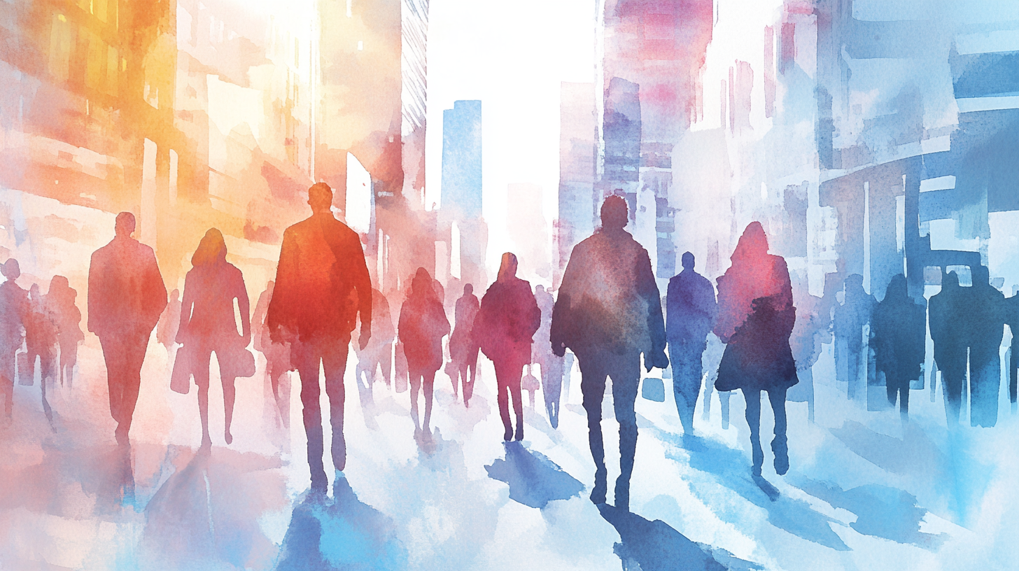 City People in Watercolor Painting