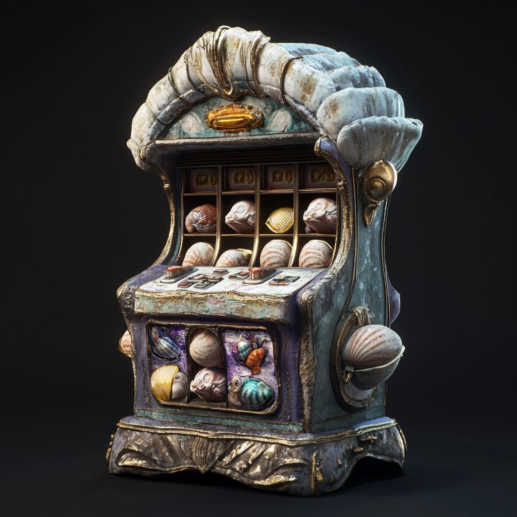 Clam Slot Machine with Anthropomorphic Clams Playing