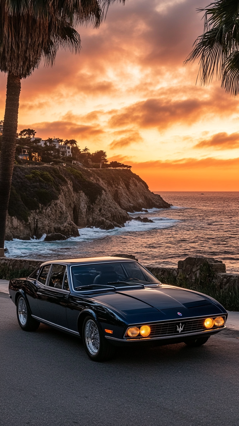 Classic 1972 Maserati Ghibli on Coastal Road