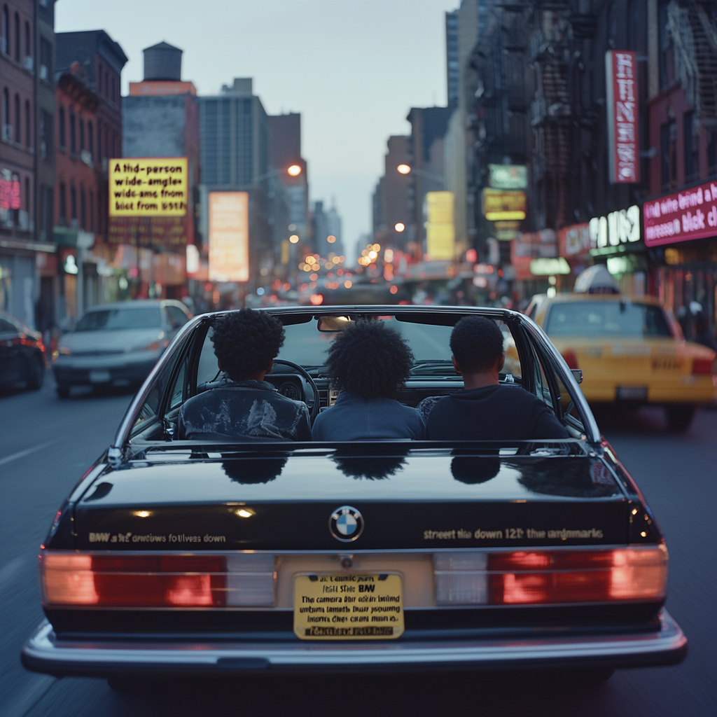 Classic BMW Cruising Through Vibrant Harlem Streets