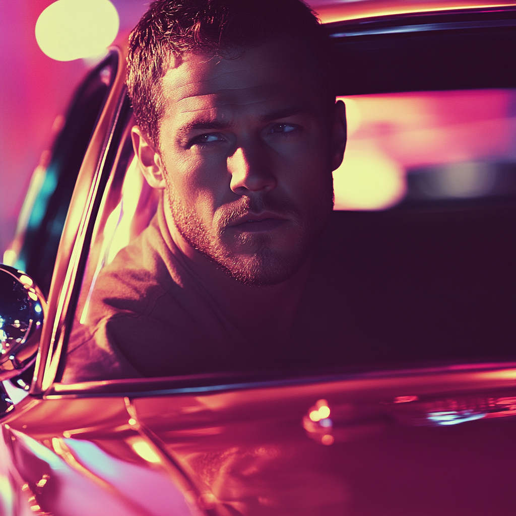 Classic Hollywood style car scene with Paul Walker.