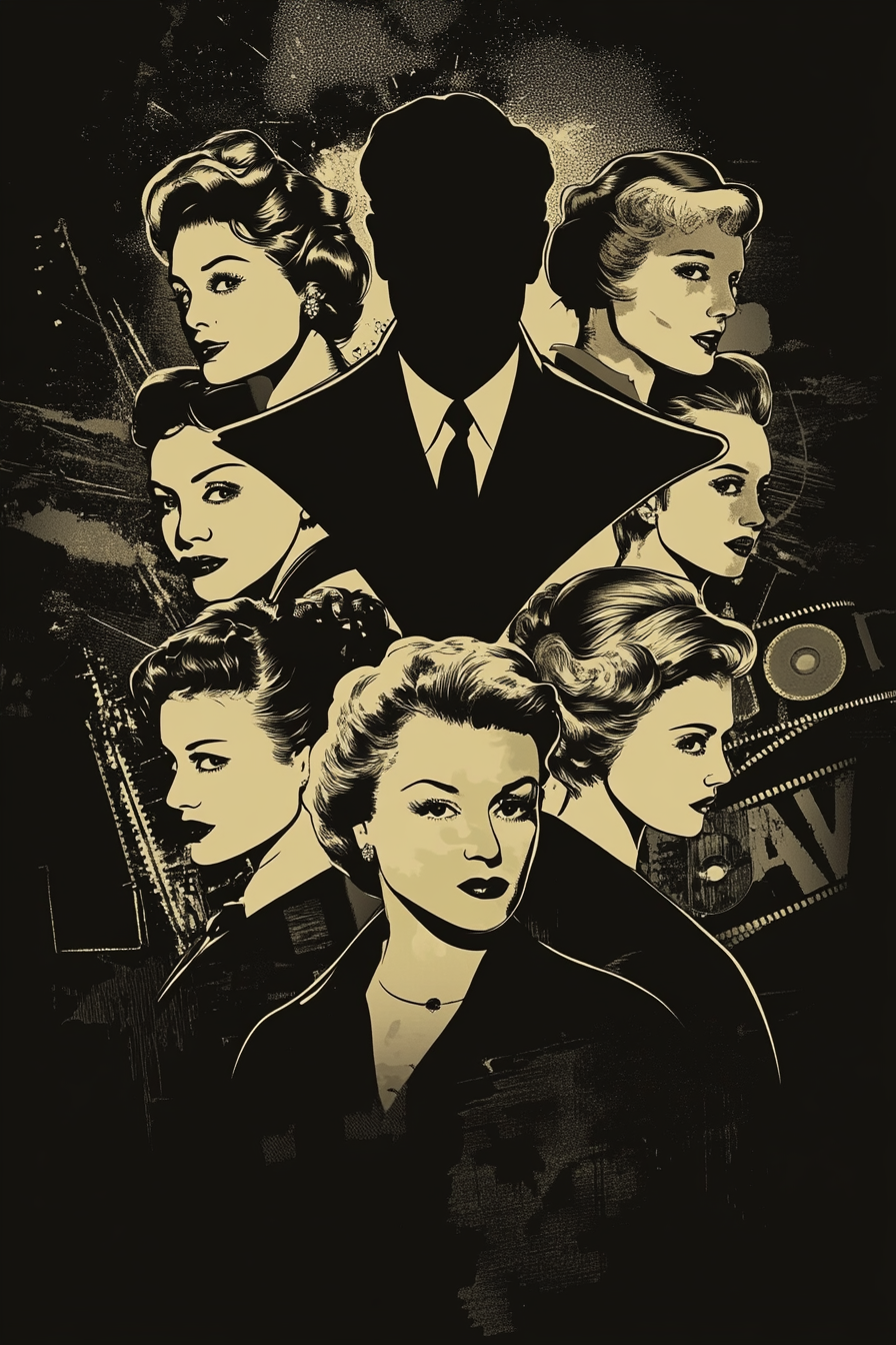 Classic actresses in a noir picture with Hitchcock