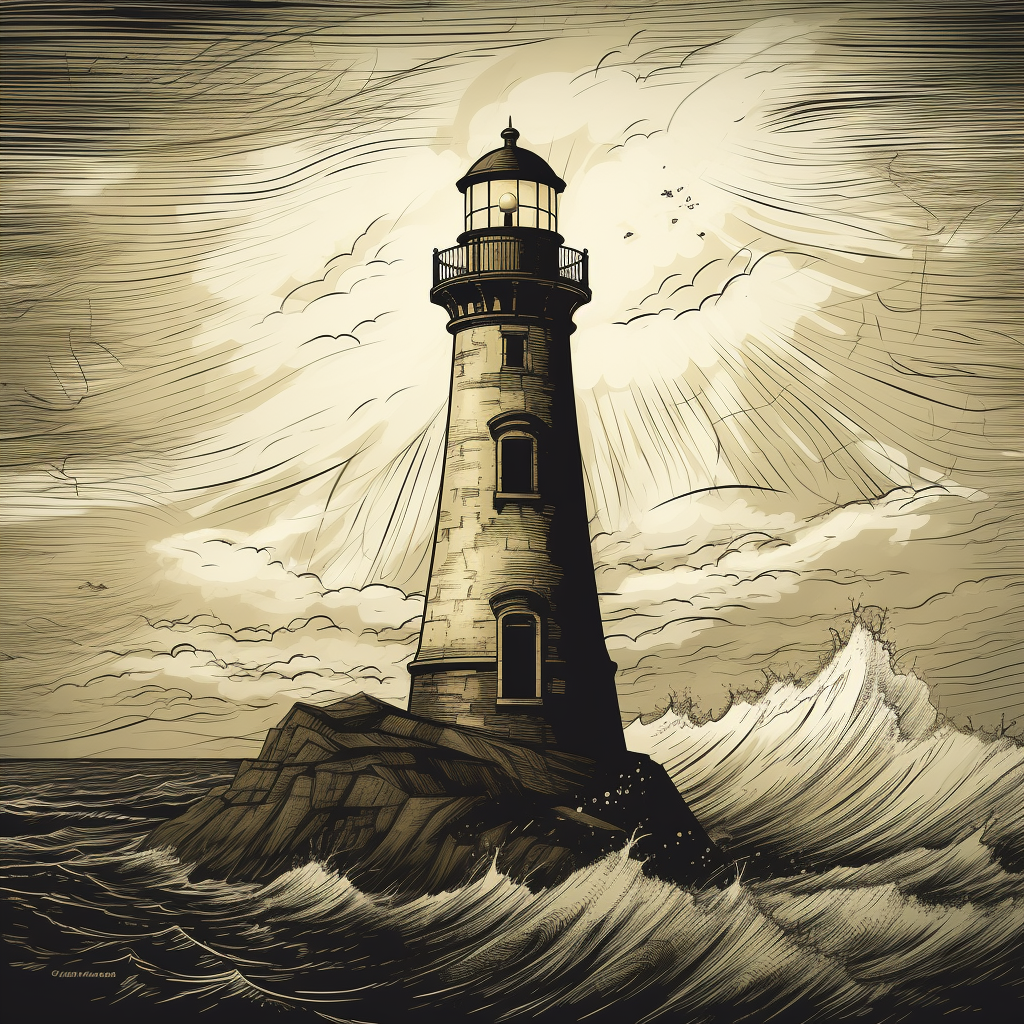 Classic lighthouse with intricate details and dramatic effects.