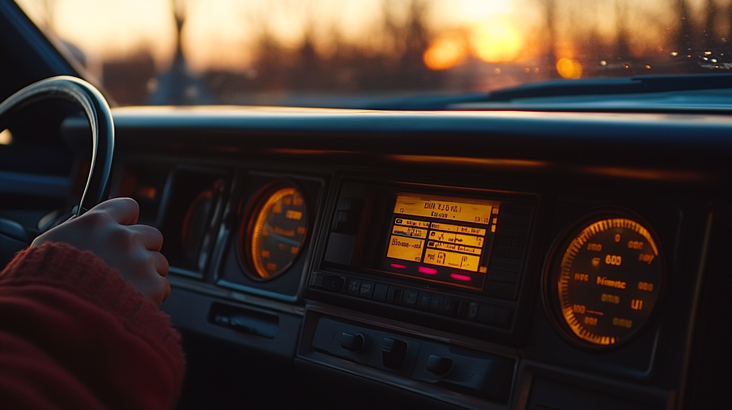 Classic stereo system on car dashboard with digital radio.