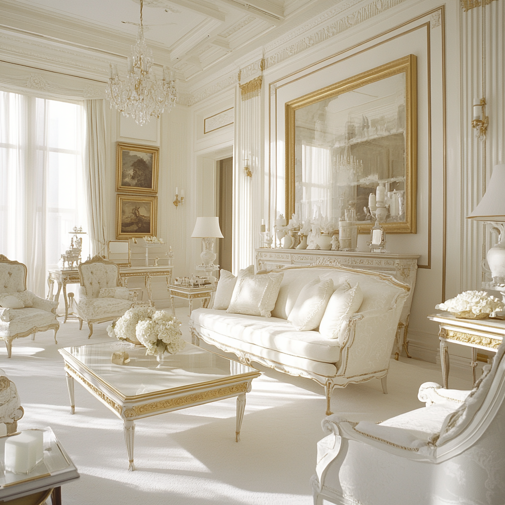 Classical Elegance: Luxurious White and Gold Living Room