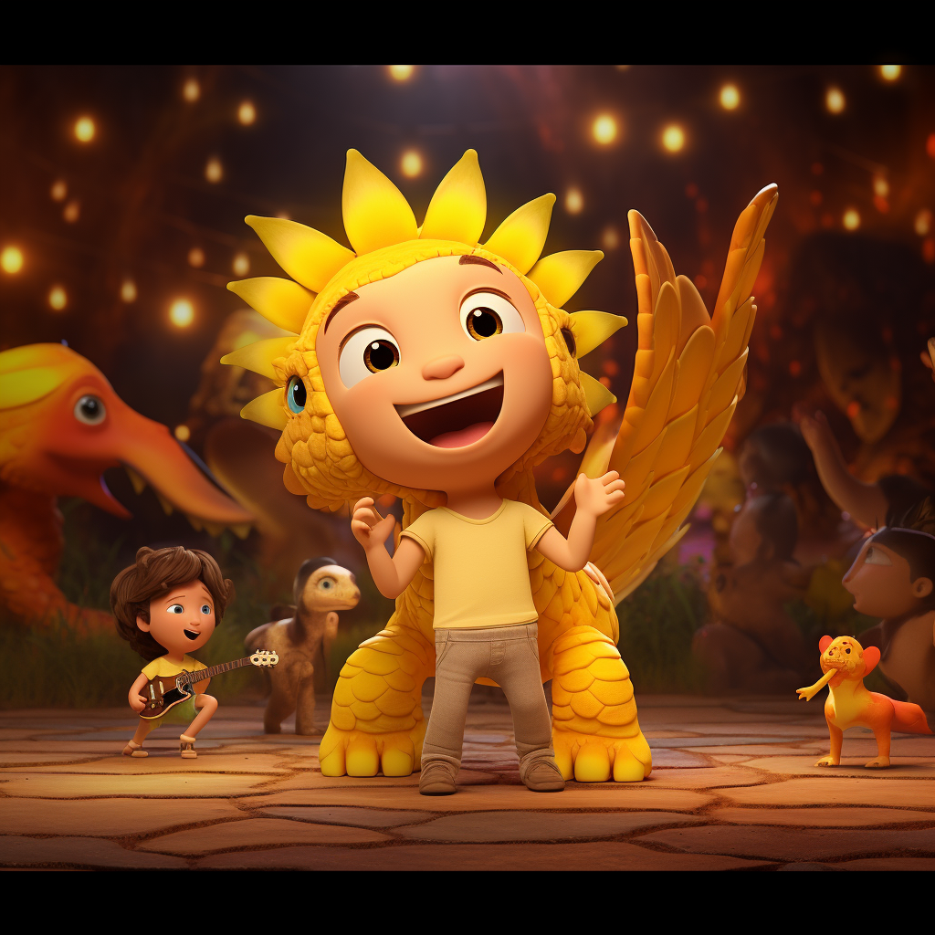 Clay Animation: Cute Yellow Dinosaur on Musical Stage